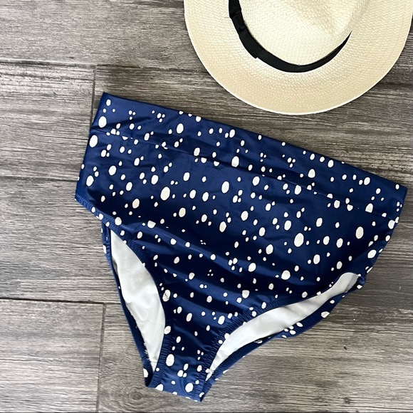 Kona Sol Bikini Bottom Navy Dot Print Plus Size 14W - Picture 2 of 10